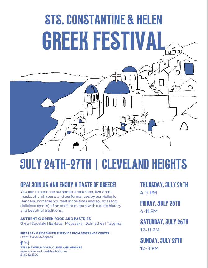 flyer for Sts Constantine and Helen annual Greek Festival, July 24-27 2025