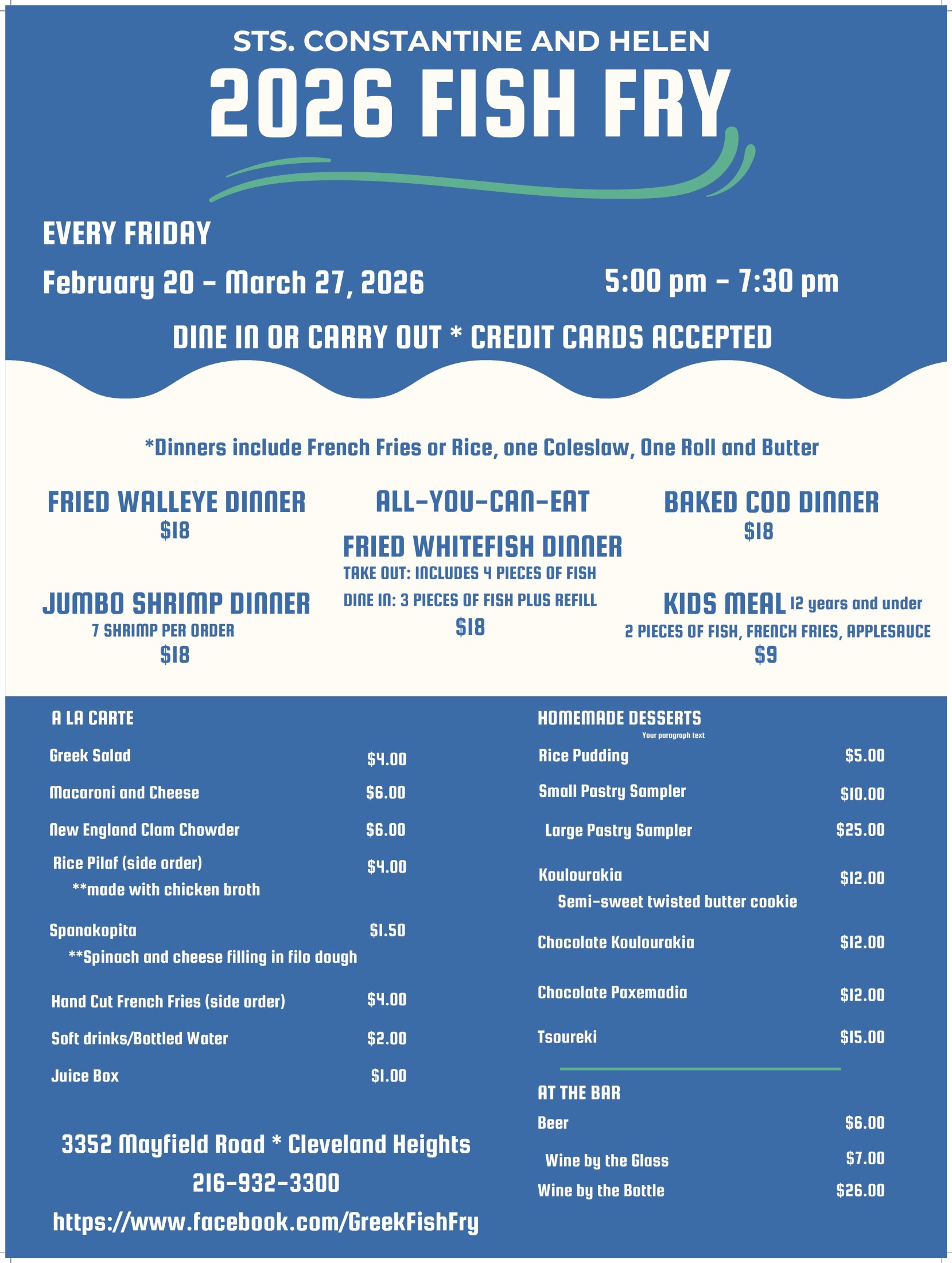 Our 2026 Fish Fry Menu